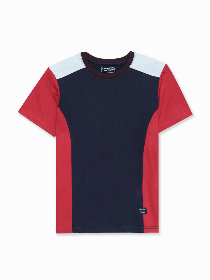 Navy Blue & Red T-shirt With Contrasting Rib - Junior