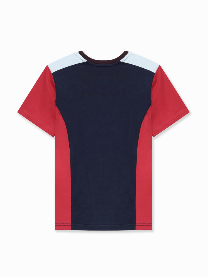 Navy Blue & Red T-shirt With Contrasting Rib - Junior