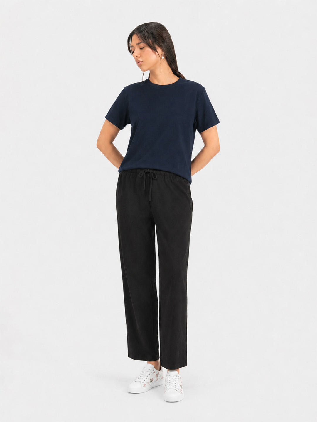 Navy Blue Regular Fit Crew Neck T-Shirt - Women