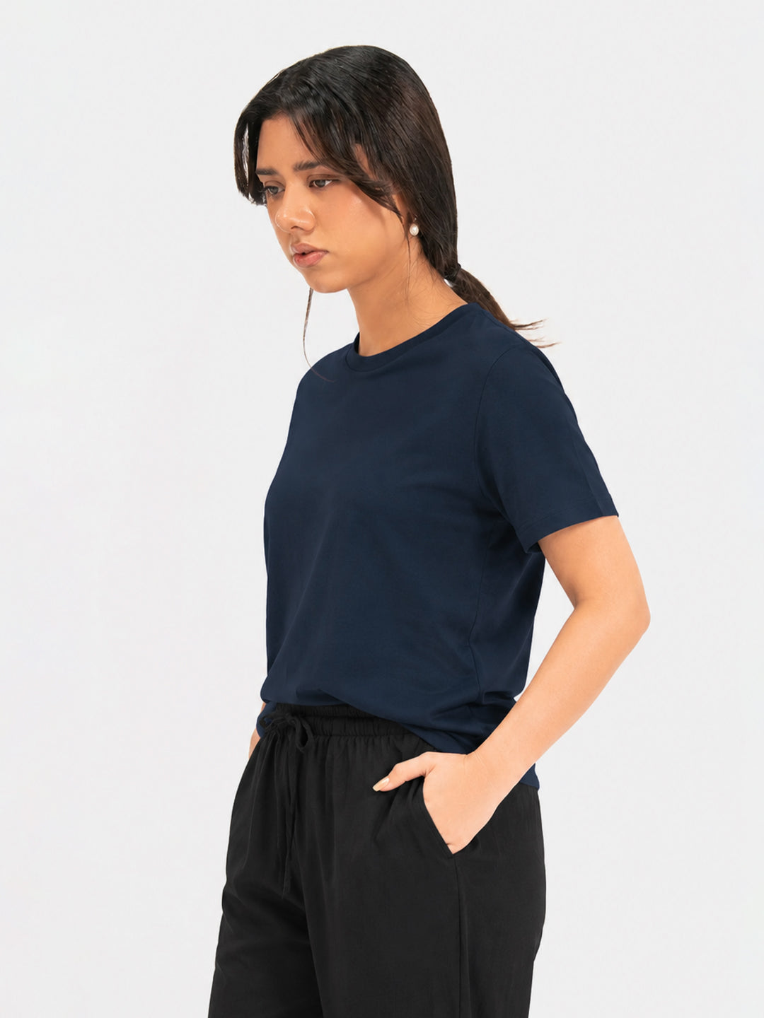 Navy Blue Regular Fit Crew Neck T-Shirt - Women