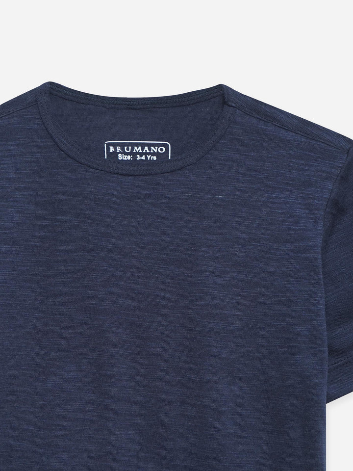 Navy Blue Slub Effect Crew Neck T-Shirt - Junior