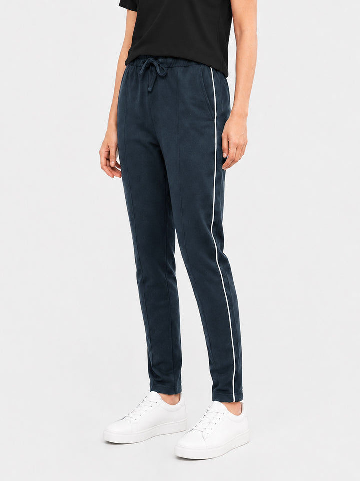Navy Blue Sporty Regular Fit Knitted Pajama - Women