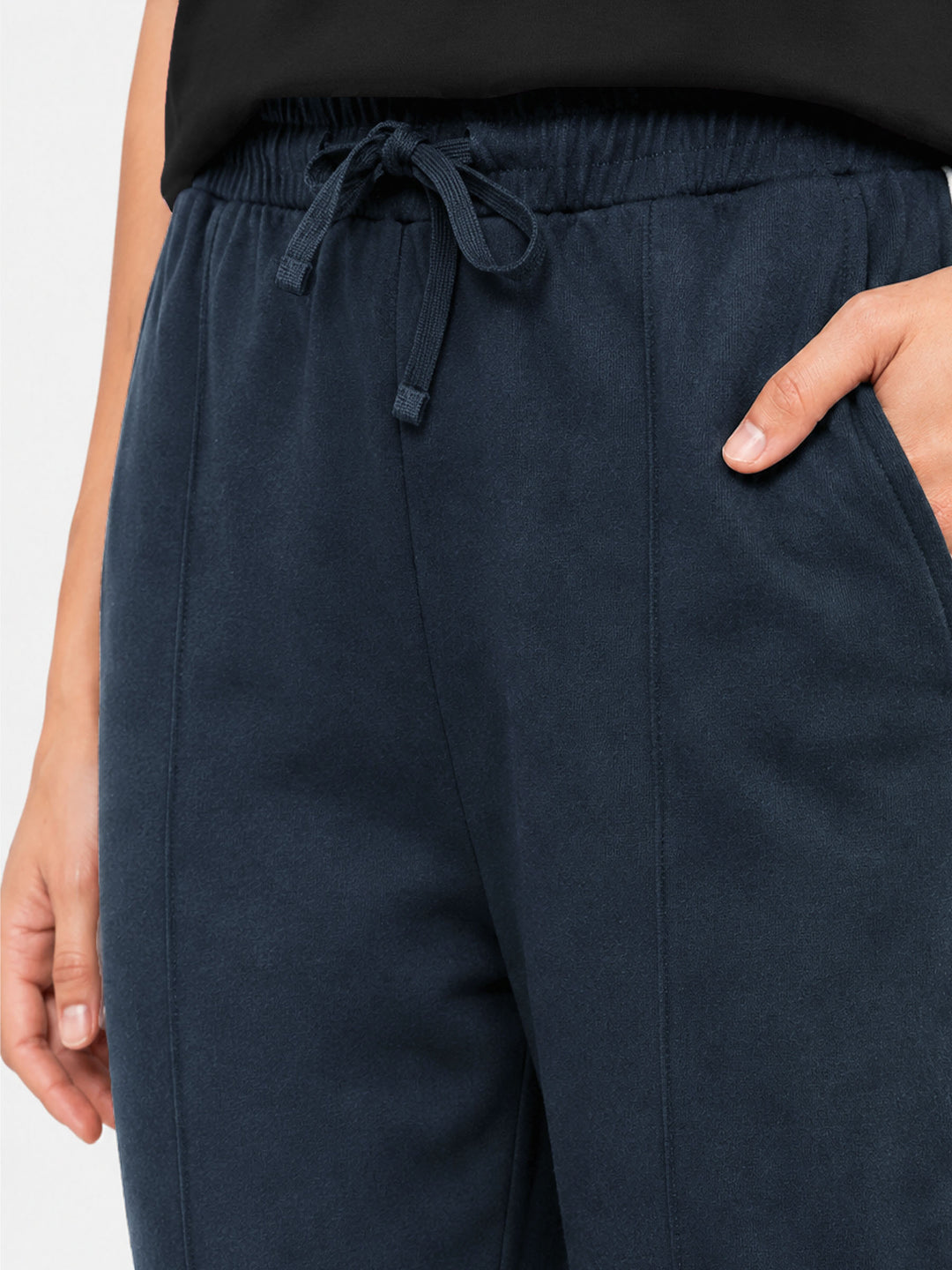 Navy Blue Sporty Regular Fit Knitted Pajama - Women