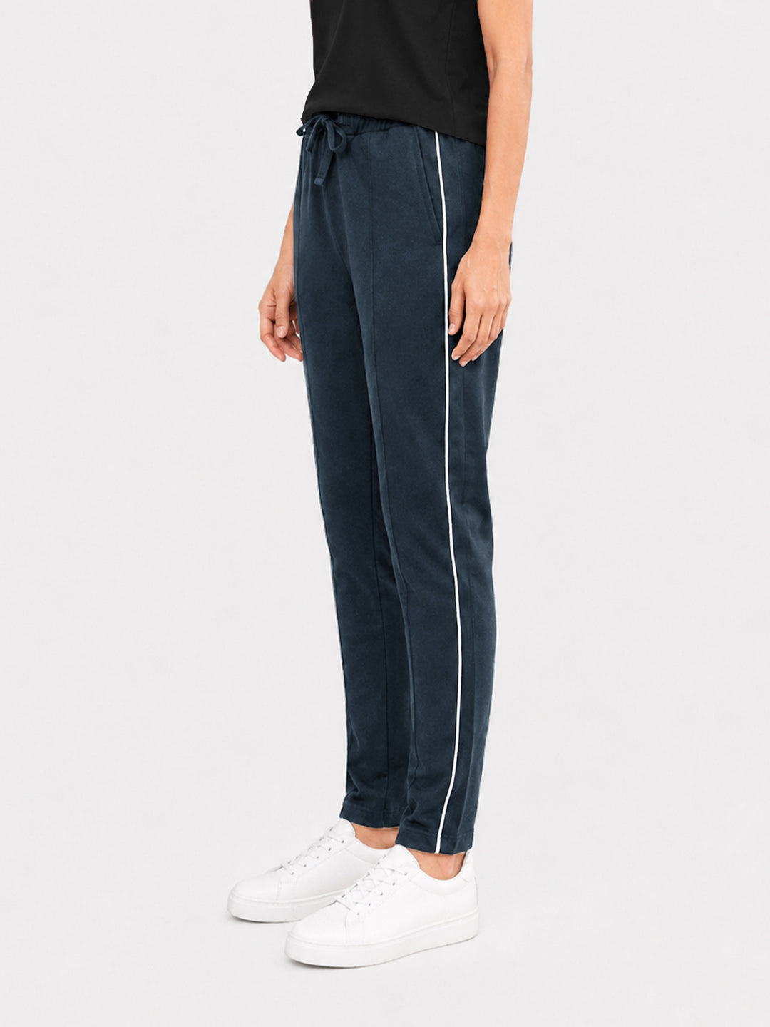 Navy Blue Sporty Regular Fit Knitted Pajama - Women