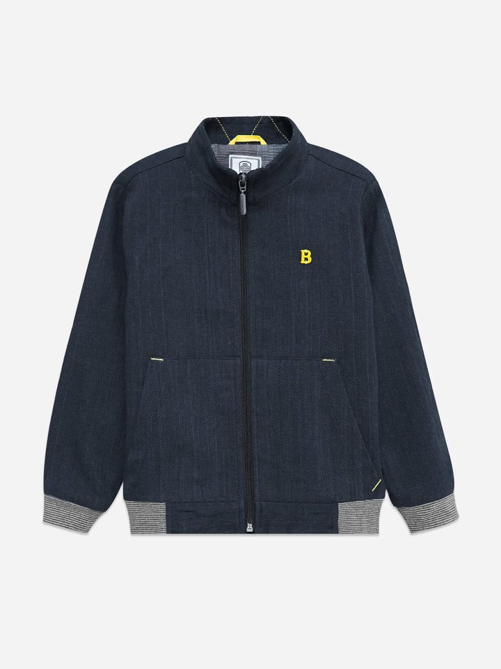 Navy Blue Structured Jacket With Pockets