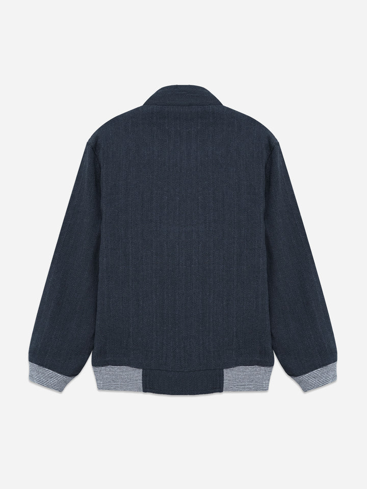 Navy Blue Structured Jacket With Pockets