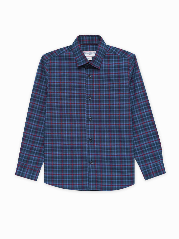 Navy Blue Tartan Plaid Checkered Casual Shirt - Junior