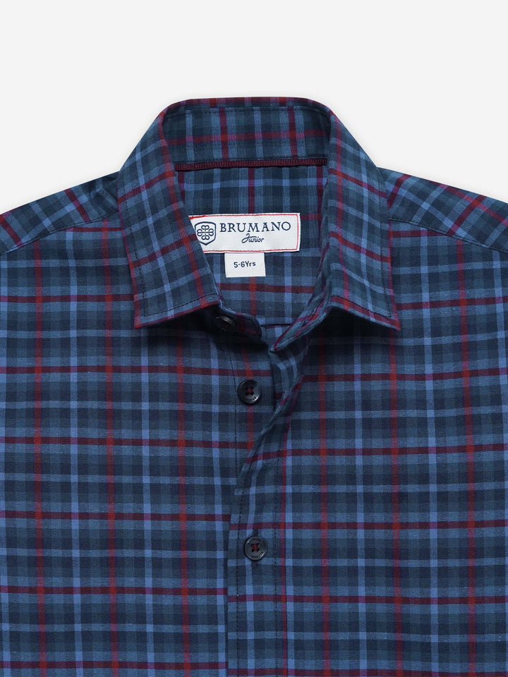 Navy Blue Tartan Plaid Checkered Casual Shirt - Junior
