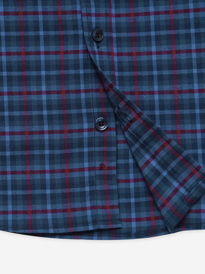 Navy Blue Tartan Plaid Checkered Casual Shirt - Junior