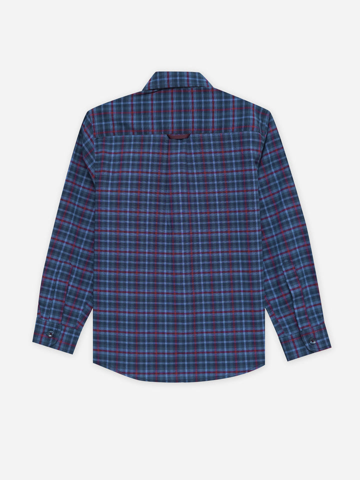 Navy Blue Tartan Plaid Checkered Casual Shirt - Junior