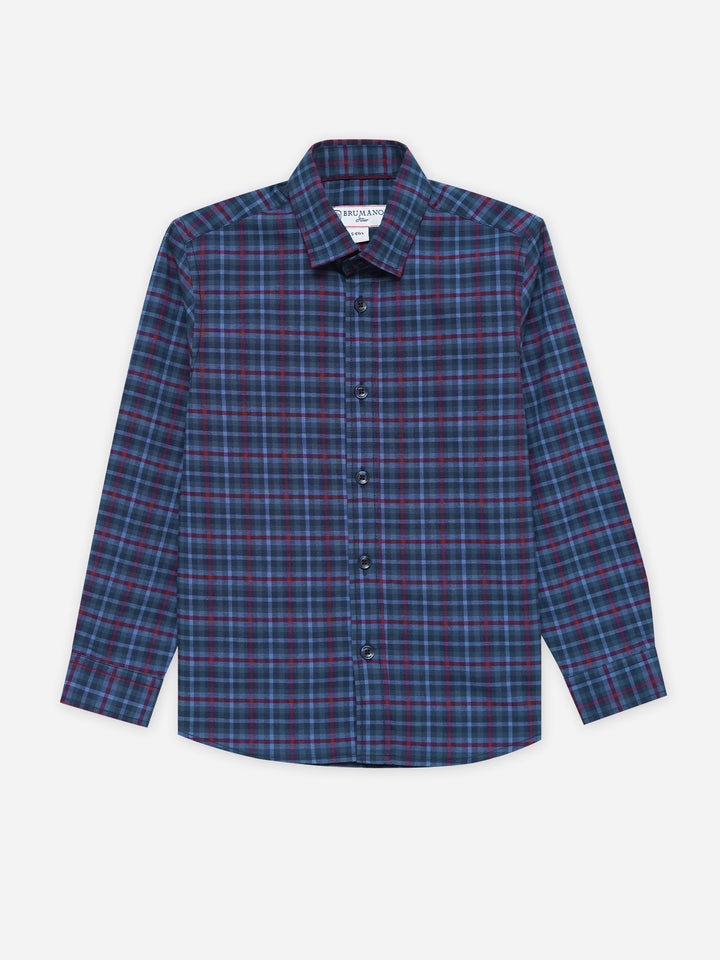 Navy Blue Tartan Plaid Checkered Casual Shirt - Junior