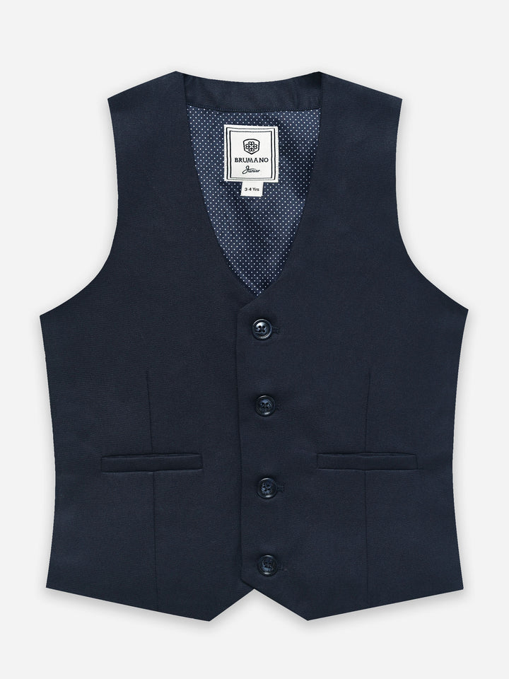Navy Blue Twill Formal Vest With Bow - Junior