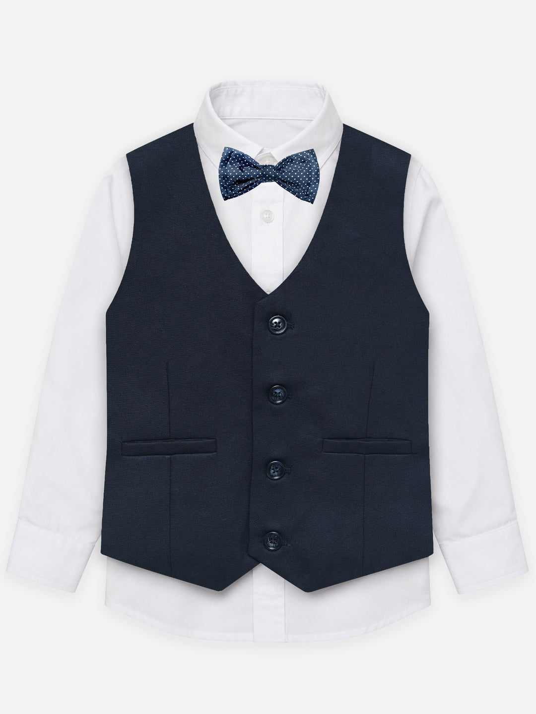 Navy Blue Twill Formal Vest With Bow - Junior