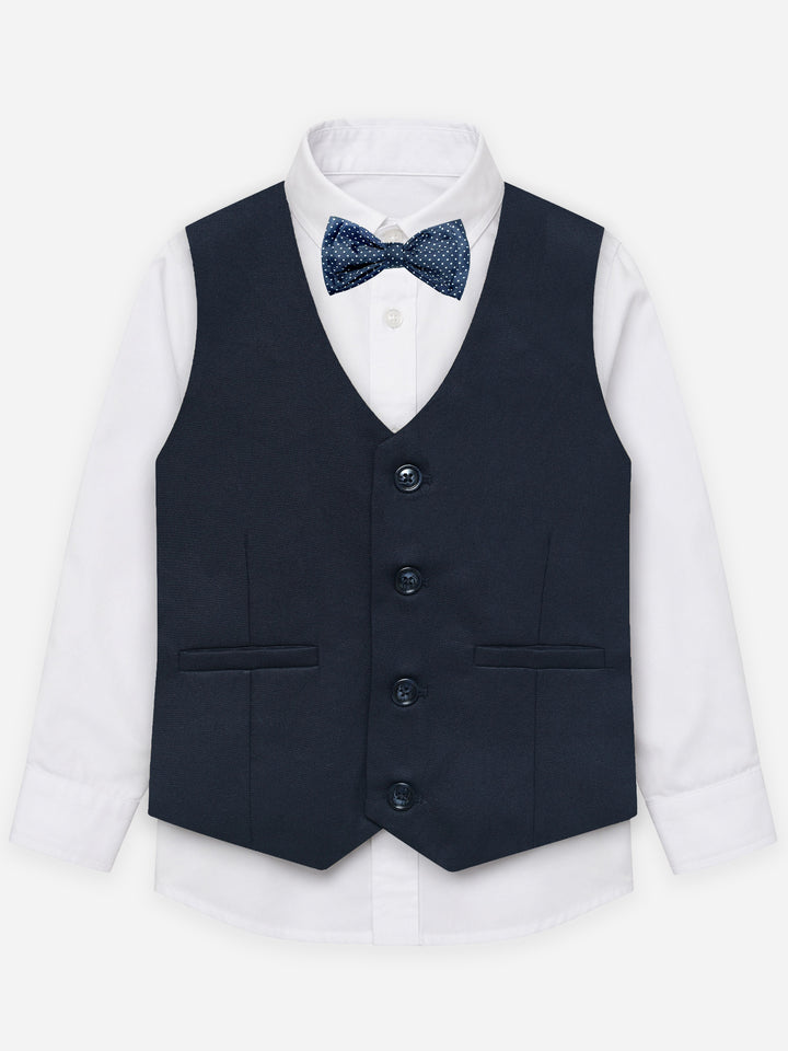 Navy Blue Twill Formal Vest With Bow - Junior