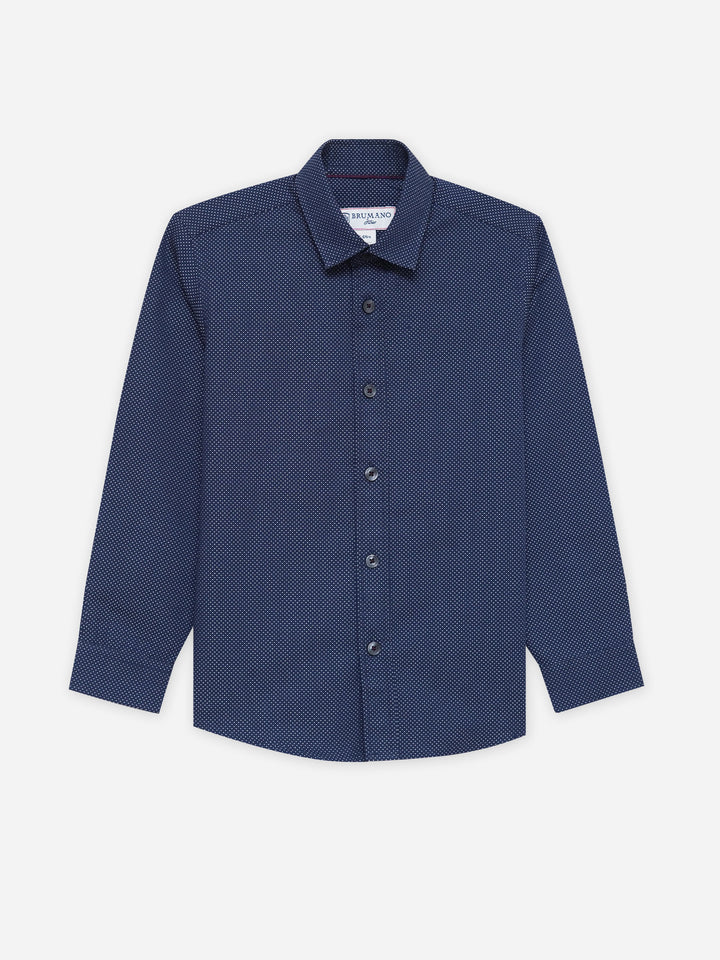 Navy Blue & White Dobby Casual Shirt - Junior
