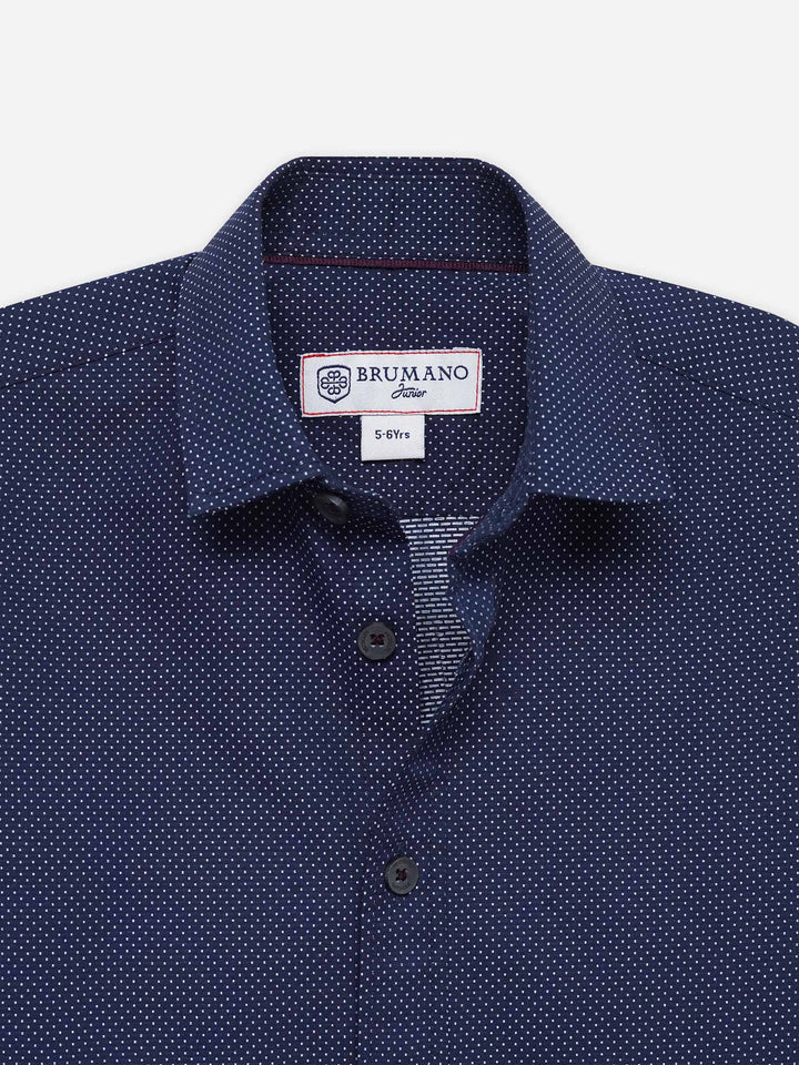 Navy Blue & White Dobby Casual Shirt - Junior