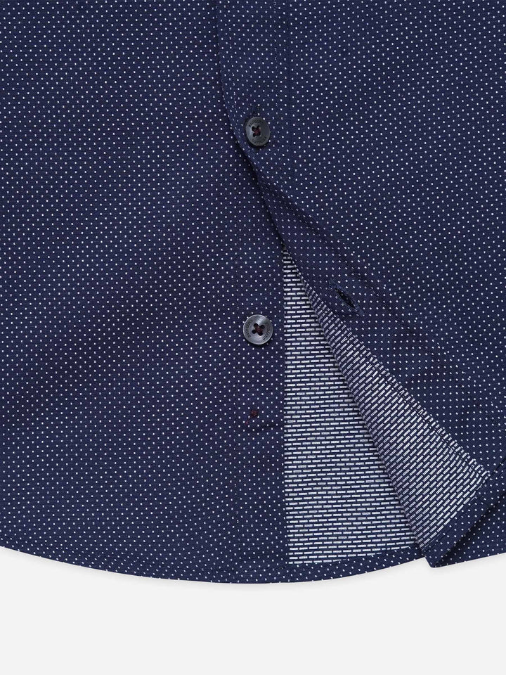 Navy Blue & White Dobby Casual Shirt - Junior