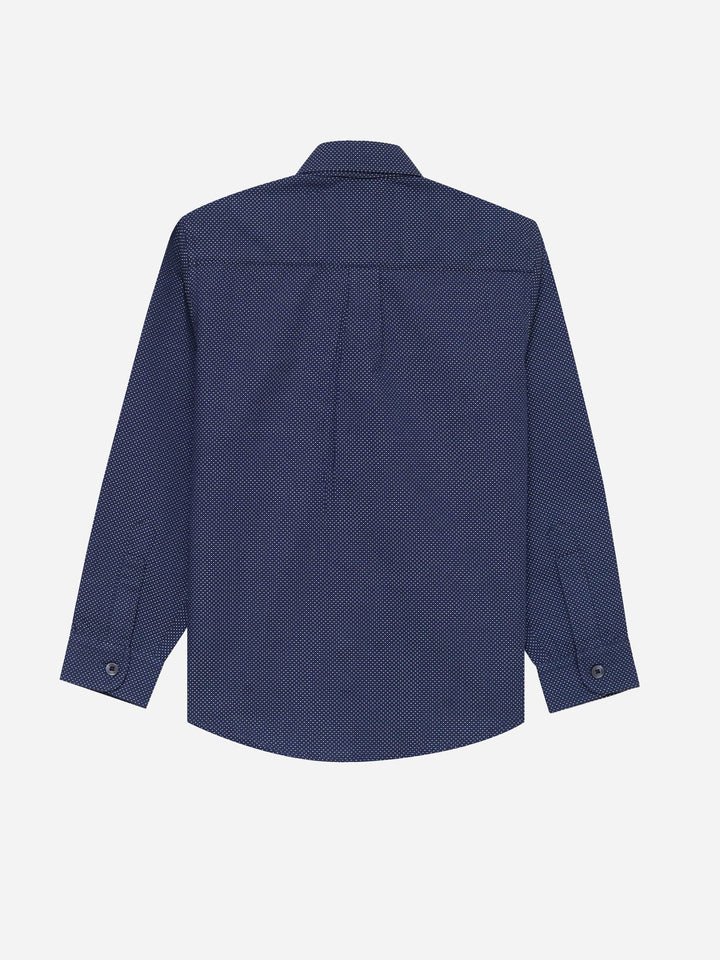 Navy Blue & White Dobby Casual Shirt - Junior