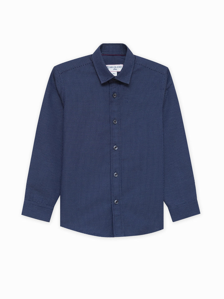 Navy Blue & White Dobby Casual Shirt - Junior