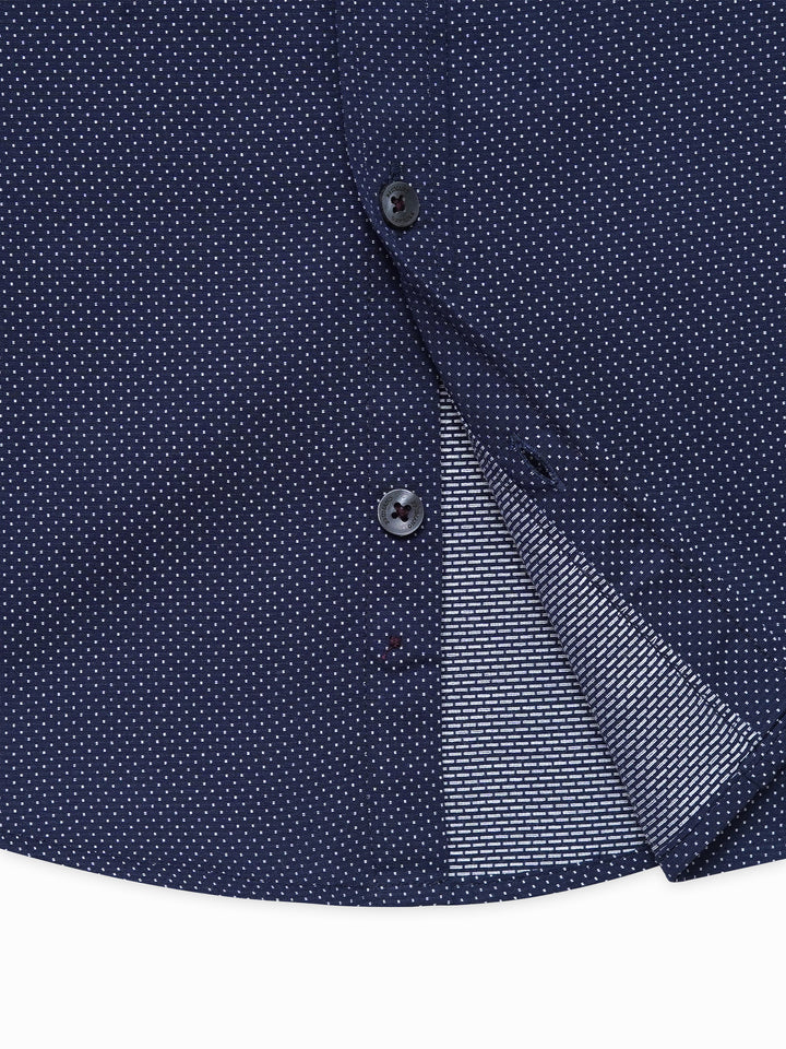 Navy Blue & White Dobby Casual Shirt - Junior 