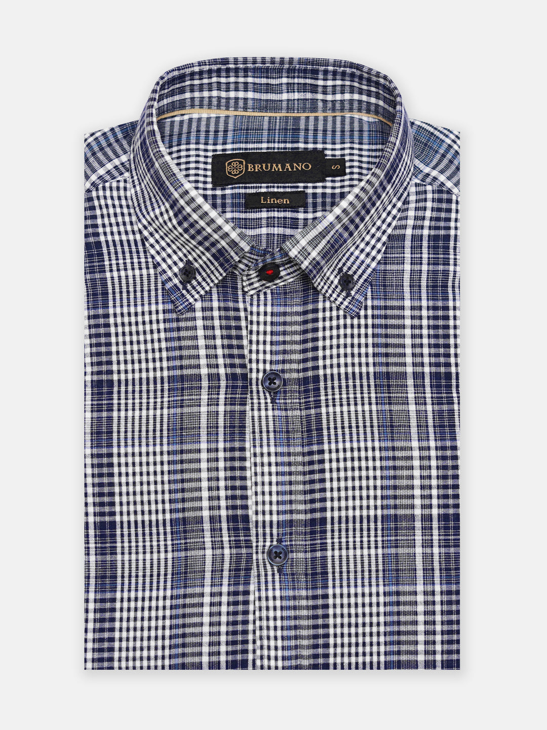 Men's navy and white checkered shirt front view