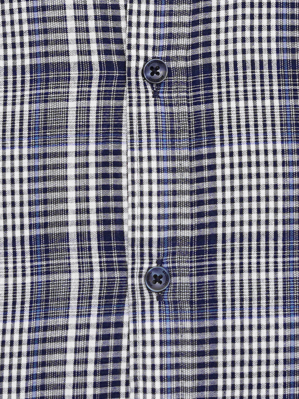 Navy Blue & White Linen Blended Checkered Shirt