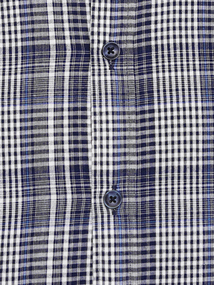 Men's navy and white checkered shirt front view