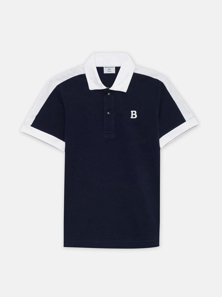 Navy Blue & White Raglan Sleeve Polo - Junior