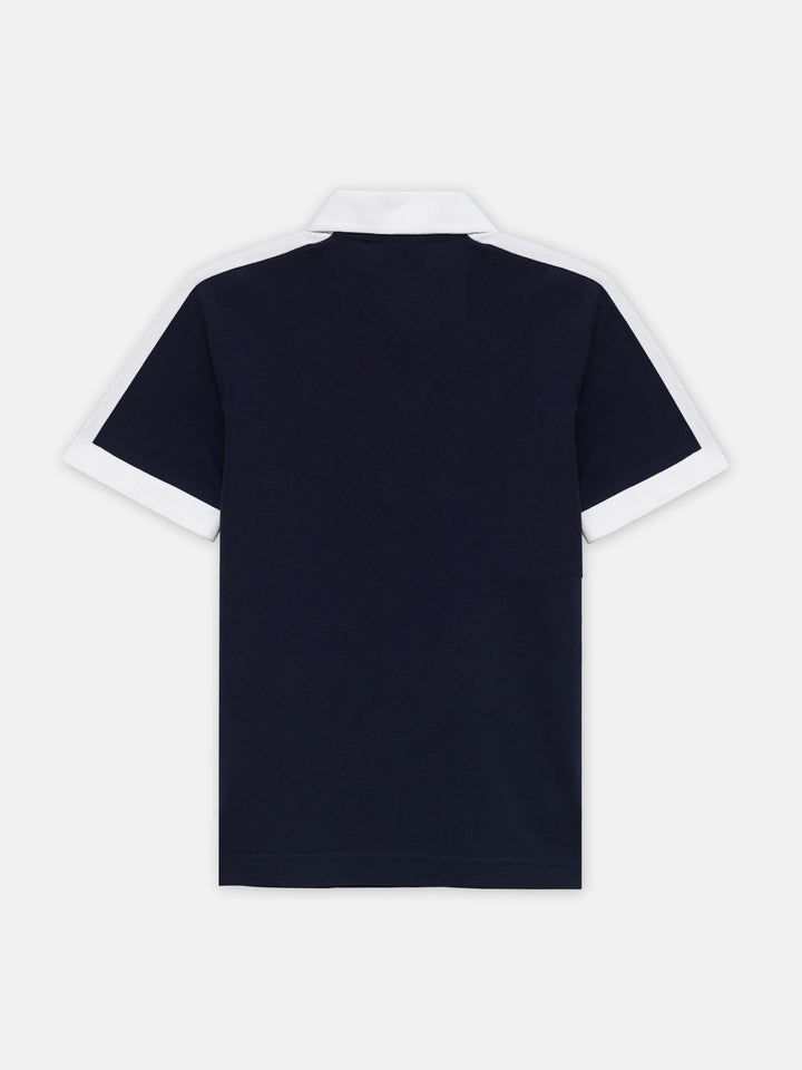 Navy Blue & White Raglan Sleeve Polo - Junior