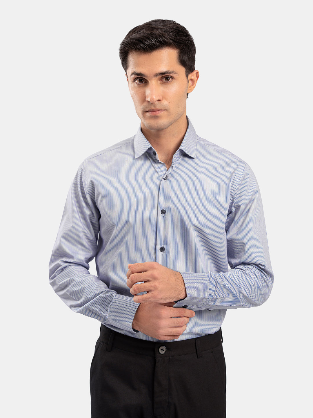 Navy Blue & White Striped Formal Shirt - Luxe