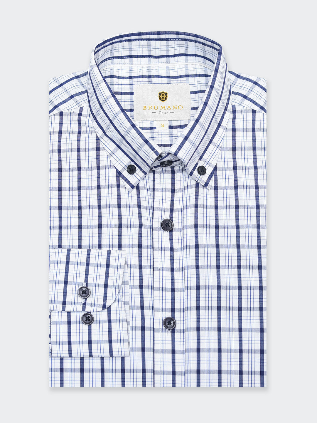 Navy Blue & White Tartan Plaid Checkered Shirt - Luxe