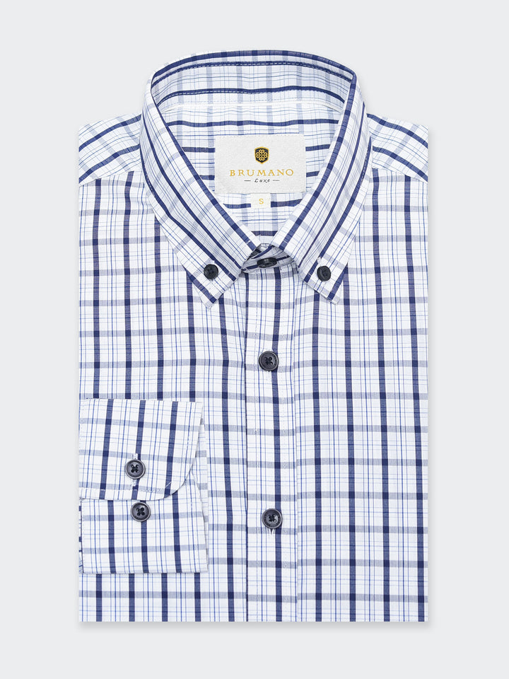 Navy Blue & White Tartan Plaid Checkered Shirt - Luxe