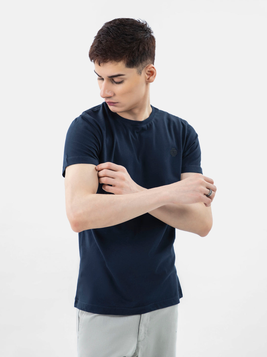 Navy Blue 100% Combed Cotton Crew Neck T-Shirt Brumano Pakistan