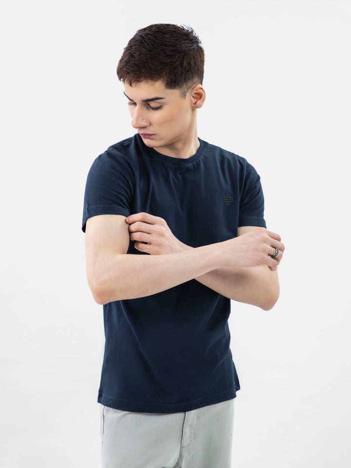Navy Blue 100% Combed Cotton Crew Neck T-Shirt Brumano Pakistan