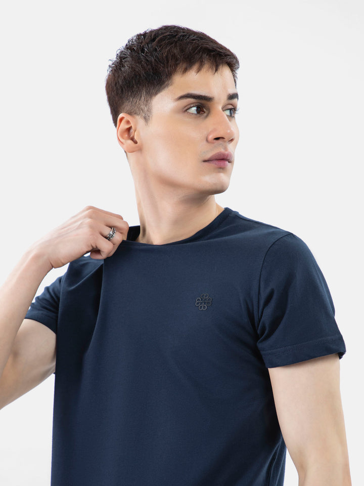 Navy Blue 100% Combed Cotton Crew Neck T-Shirt Brumano Pakistan