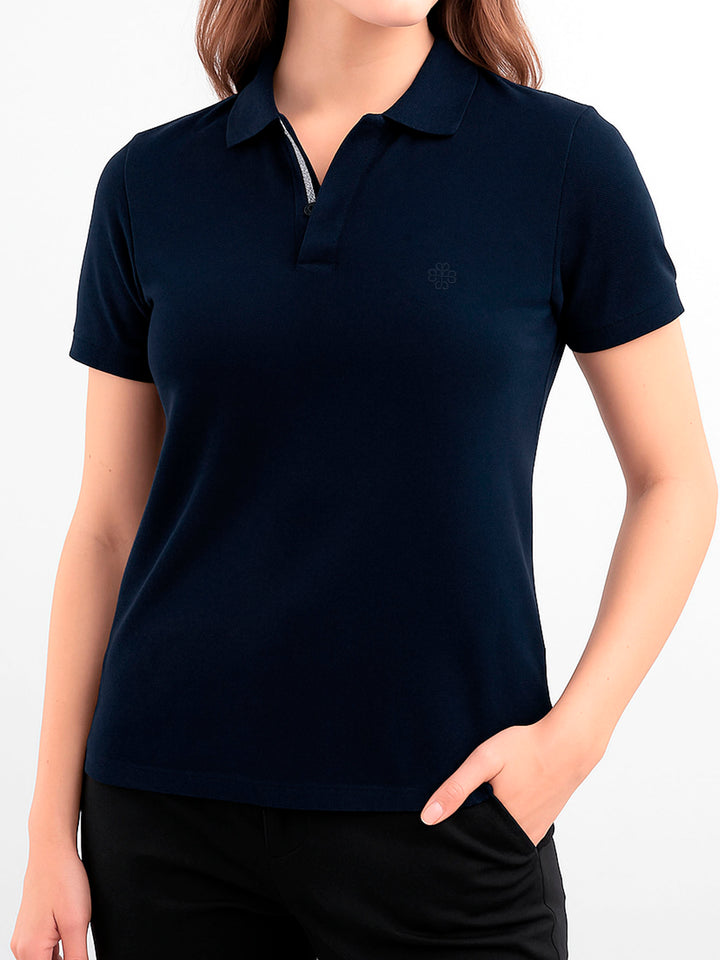 Navy Blue 100% Cotton Pique Polo - Women