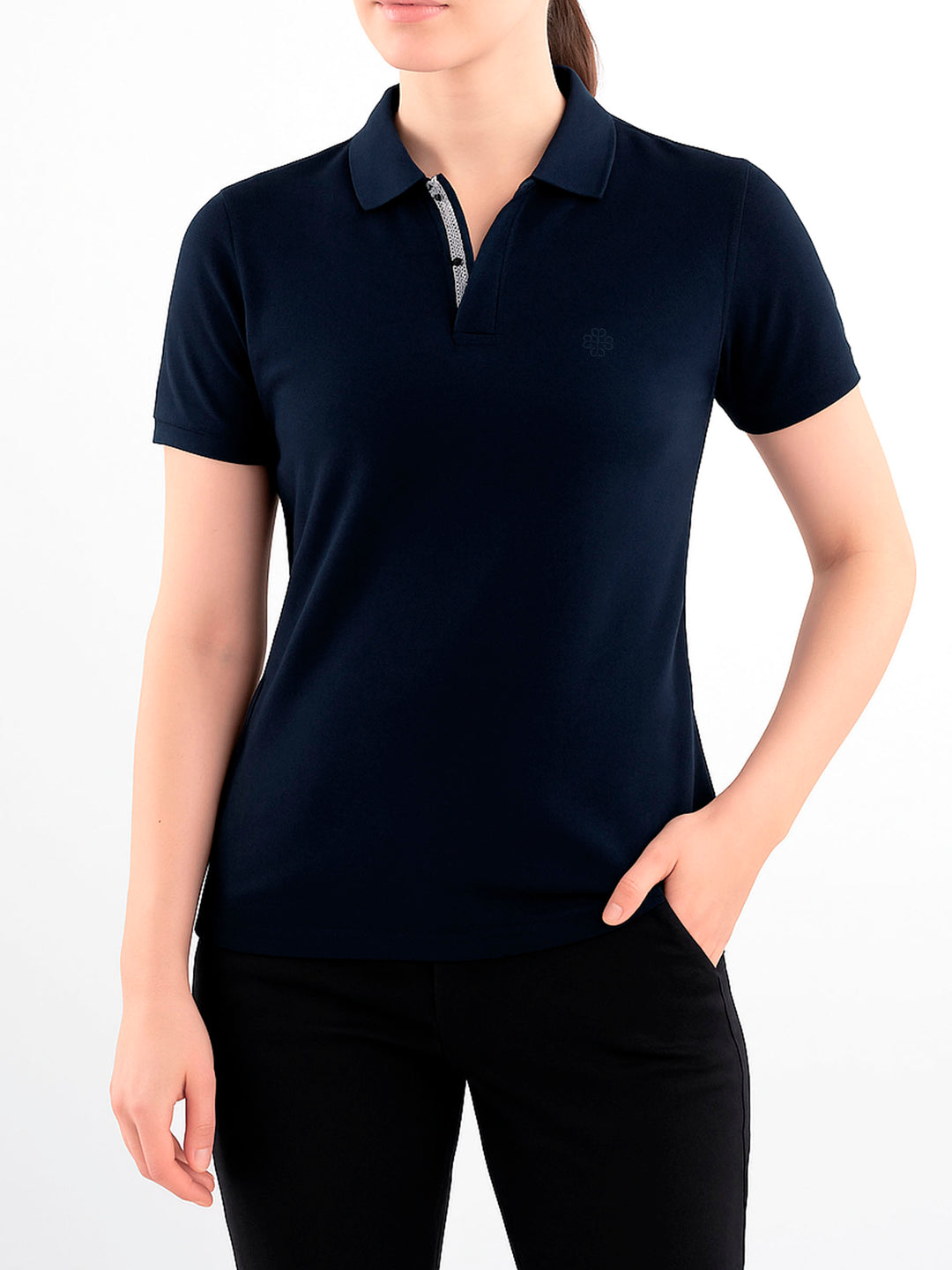 Navy Blue 100% Cotton Pique Polo - Women
