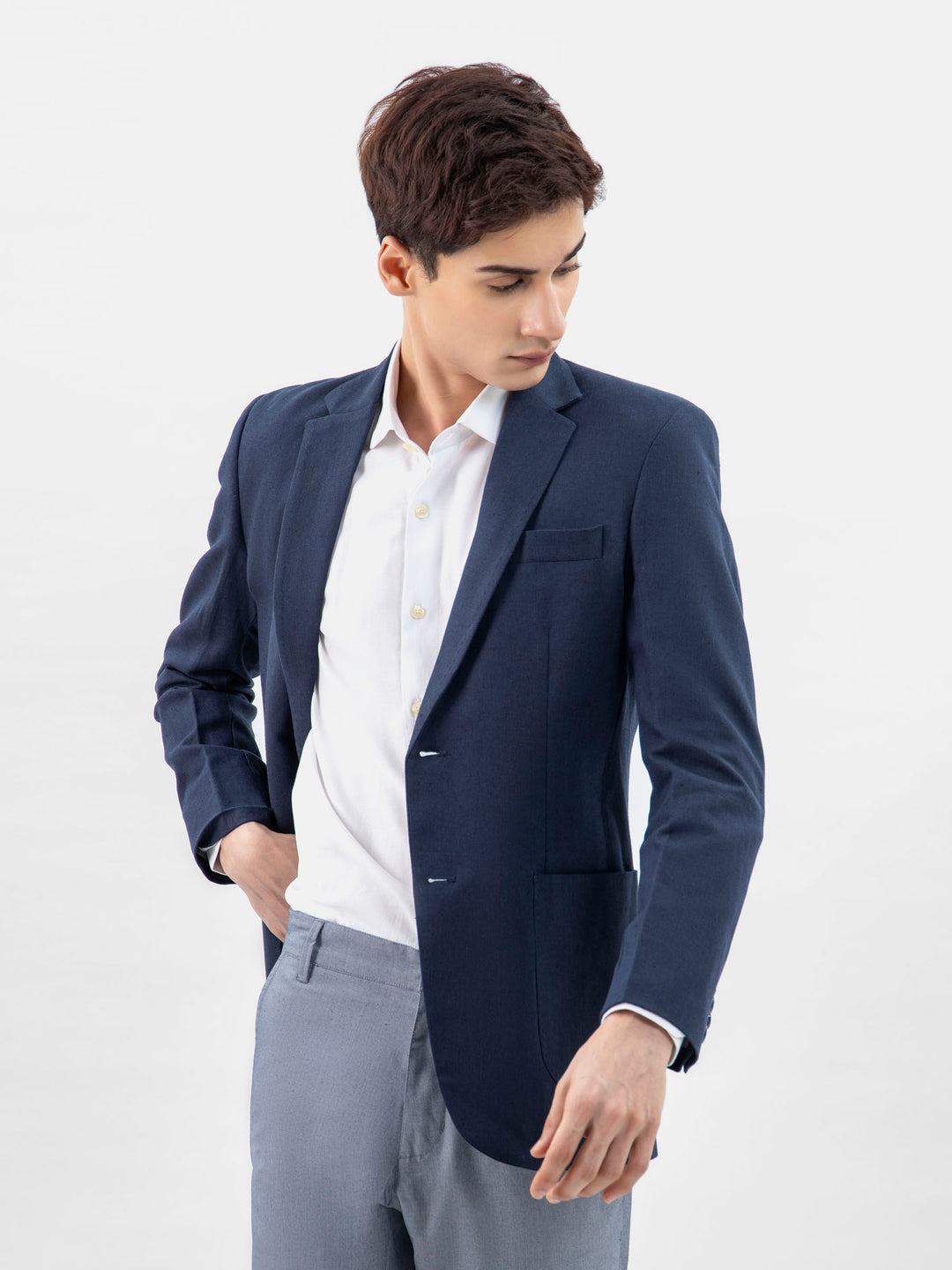 Navy Blue 100% Linen Blazer Brumano Pakistan