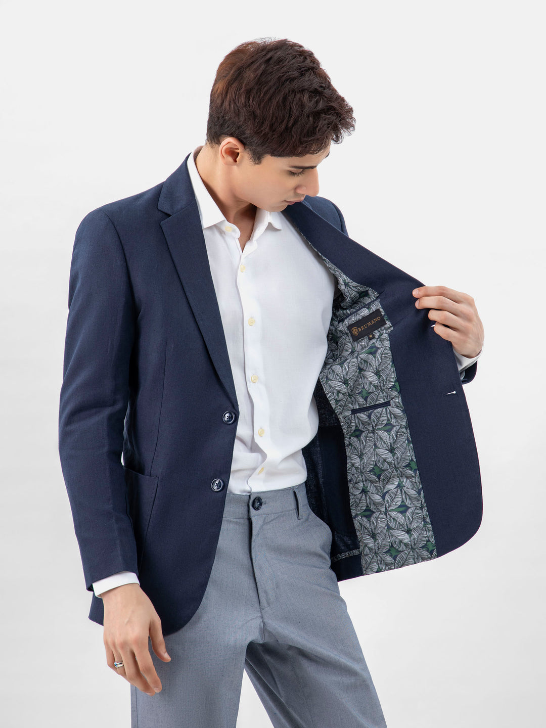 Navy Blue 100% Linen Blazer Brumano Pakistan