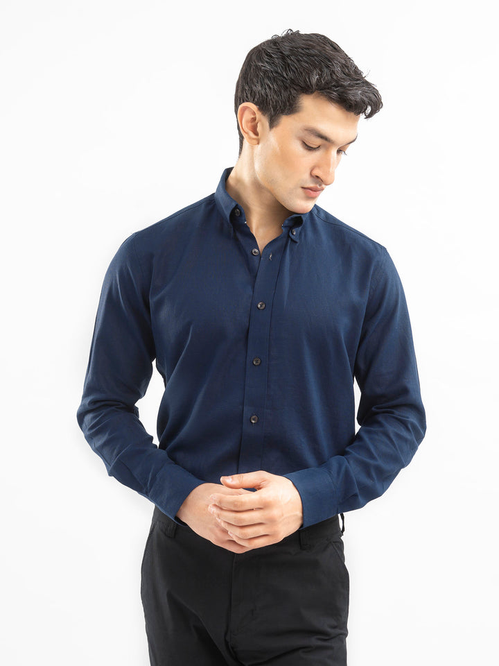Navy Blue 100% Linen Button Down Shirt