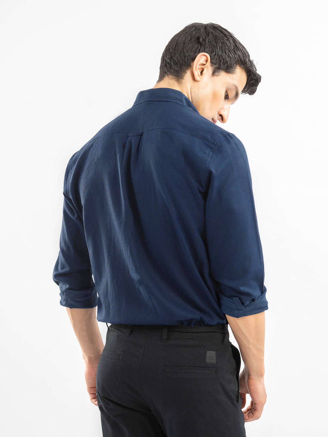 Navy Blue 100% Linen Button Down Shirt