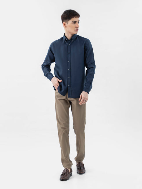 Navy Blue 100% Linen Button Down Shirt