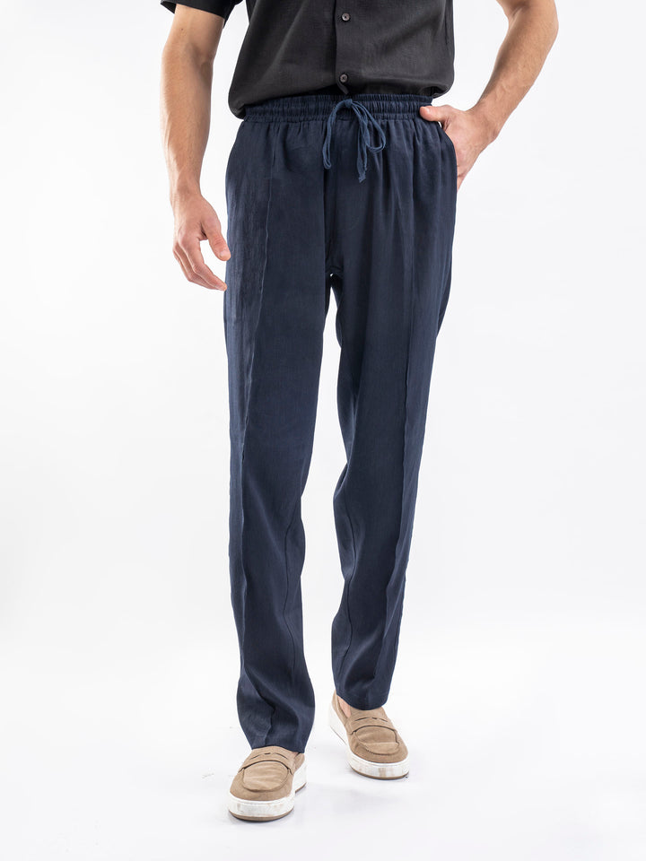 Navy Blue 100% Linen Pajama Trouser — Brumano Pakistan