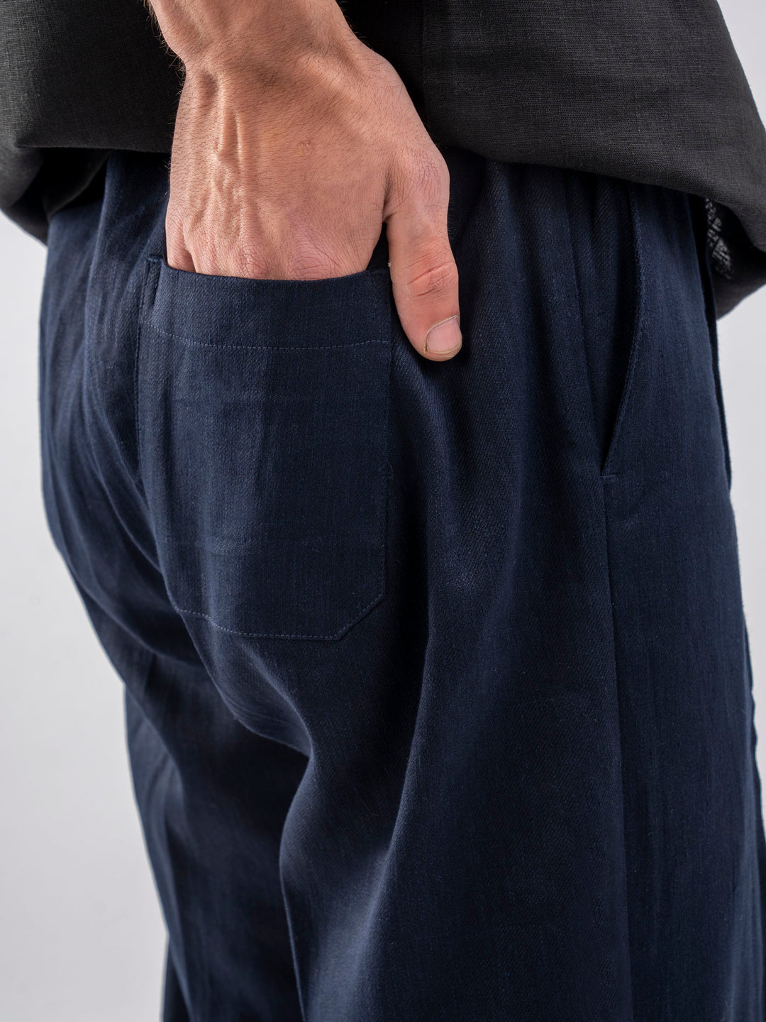 Navy Blue 100% Linen Pajama Trouser flat lay — Brumano Pakistan