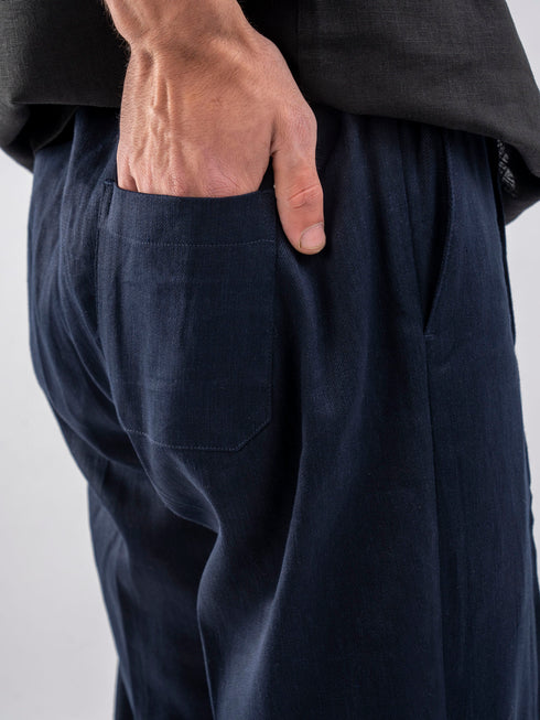 Navy Blue 100% Linen Pajama Trouser