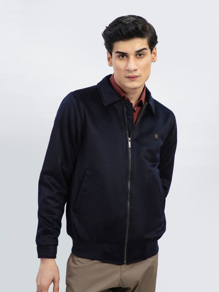 Navy Blue 100% Wool Classic Collar Jacket Brumano Pakistan