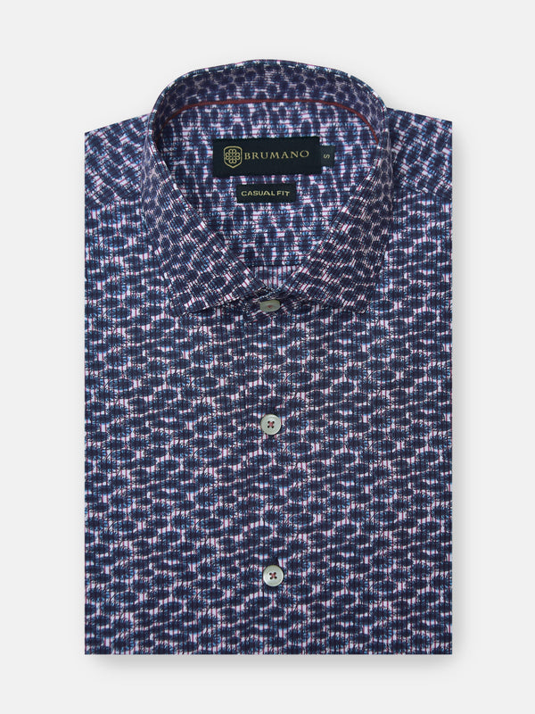 Navy Blue Abstract Printed Shirt With Classic Collar Brumano Pakistan