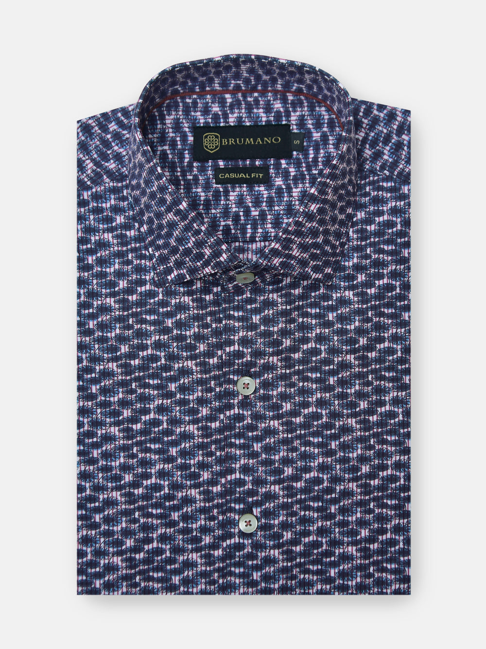 Navy blue abstract printed shirt with classic collar brumano pakistan