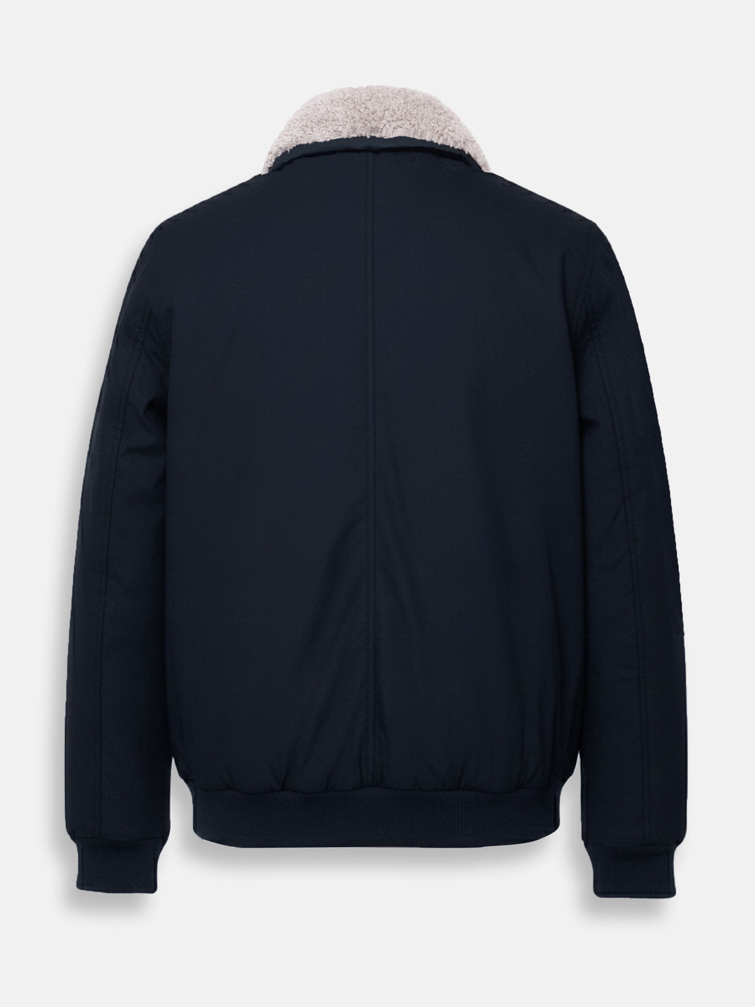 Navy Blue Aviator Jacket With Beige Sherpa Collar