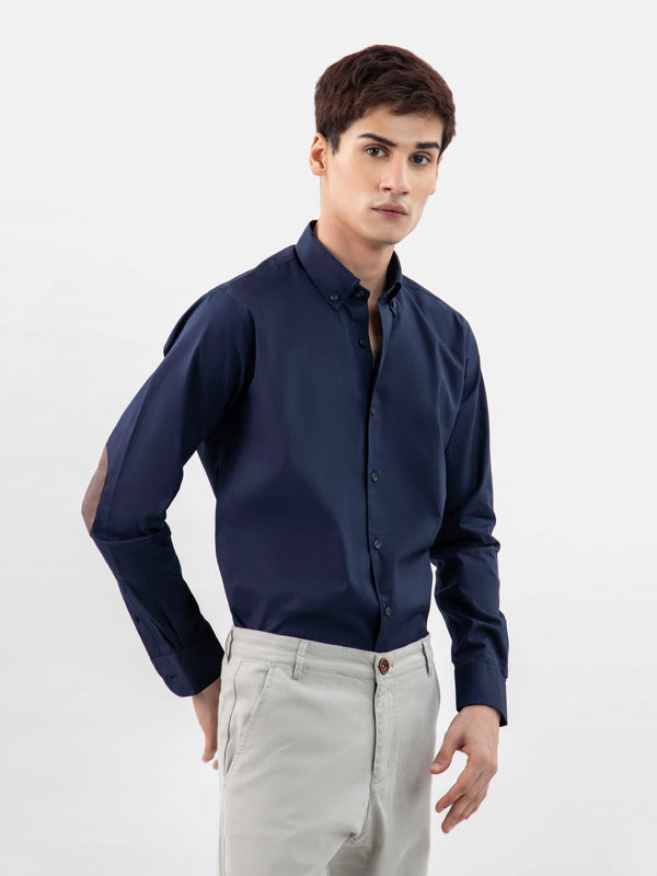 Navy Blue Button Down Shirt With Brown Elbow Patch Brumano Pakistan